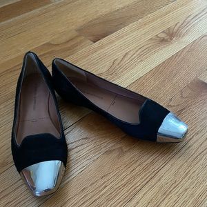 Sigerson Morrison black pony hair flats with silver toes